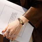 Womens Fashion Small Gold Oval Quartz Watches Vintage Leather Band Waterproof Luxury Casual Ladies Bracelet Wrist Watch Brown Black