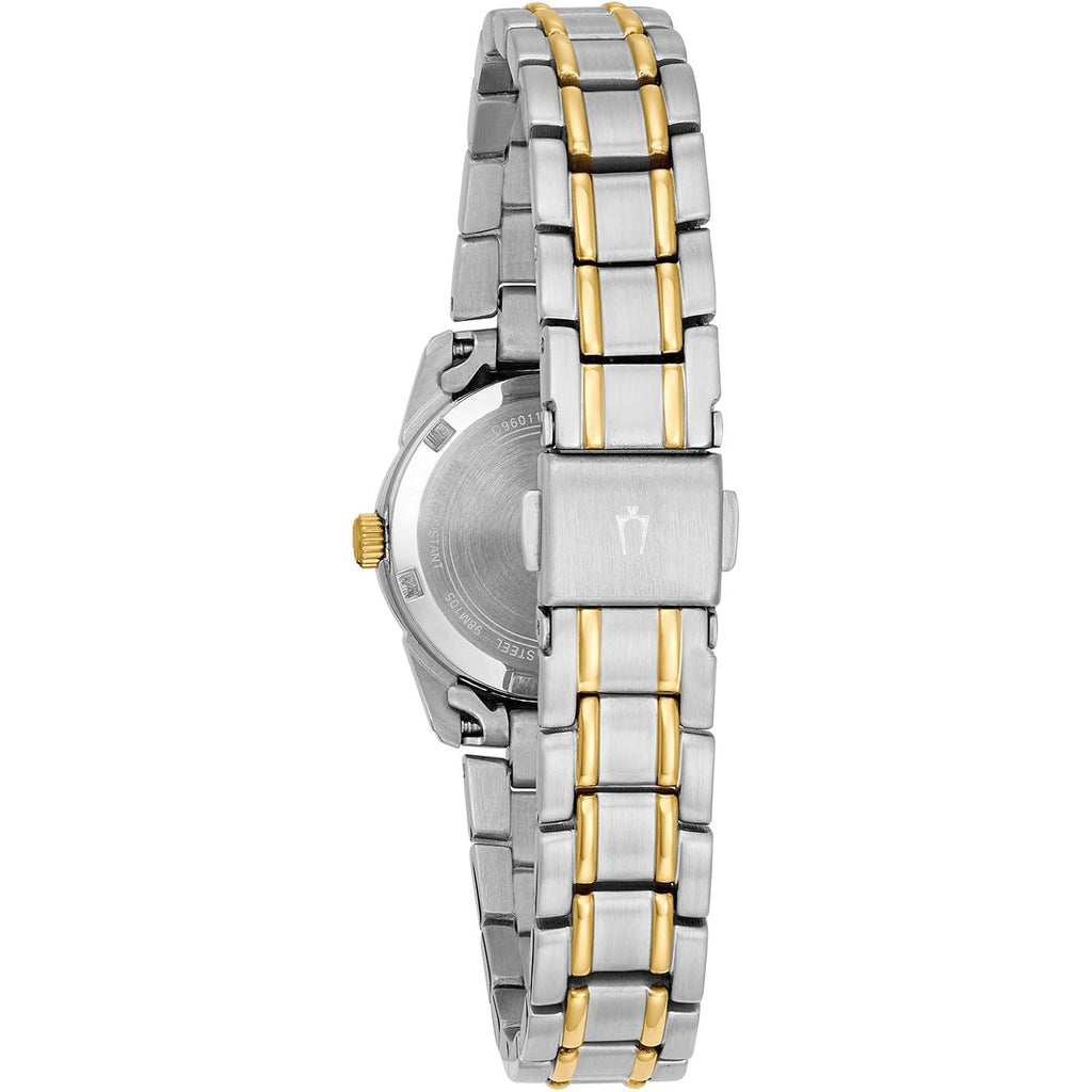 Bulova Ladies' Classic Two-Tone Stainless Steel 3-Hand Calendar Date Quartz Watch, Silver-White Dial (Style: 98M105)