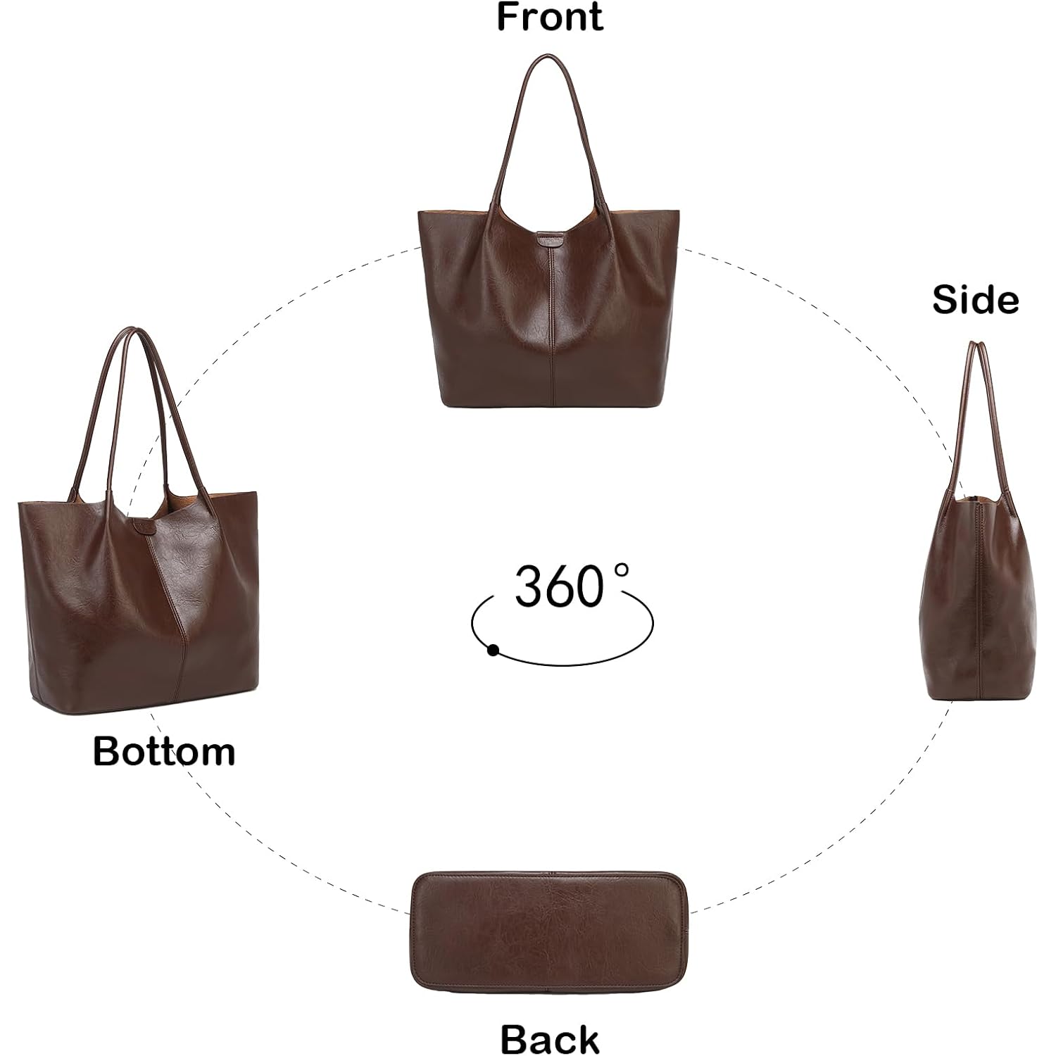 Tote Bag For Women Large Capacity Soft Leather Purse With Interior Pouch Multi-Use For Daily Commute Work Travel