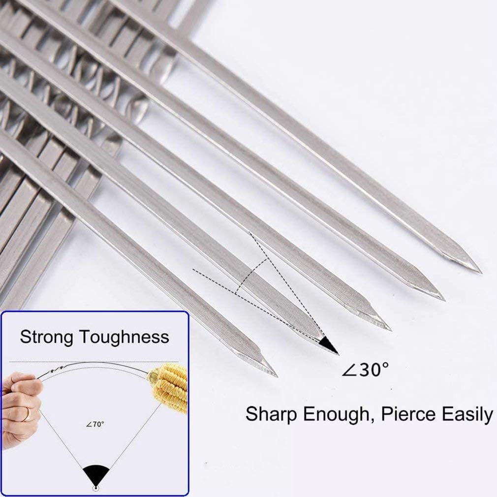 12Pcs Kabob Skewers Flat Metal Bbq Barbecue Skewer 14" Long Stainless Steel Shish Kebob Sticks Wide Reusable Grilling Skewers Set For Meat Shrimp Chicken Vegetable, 12 Pack