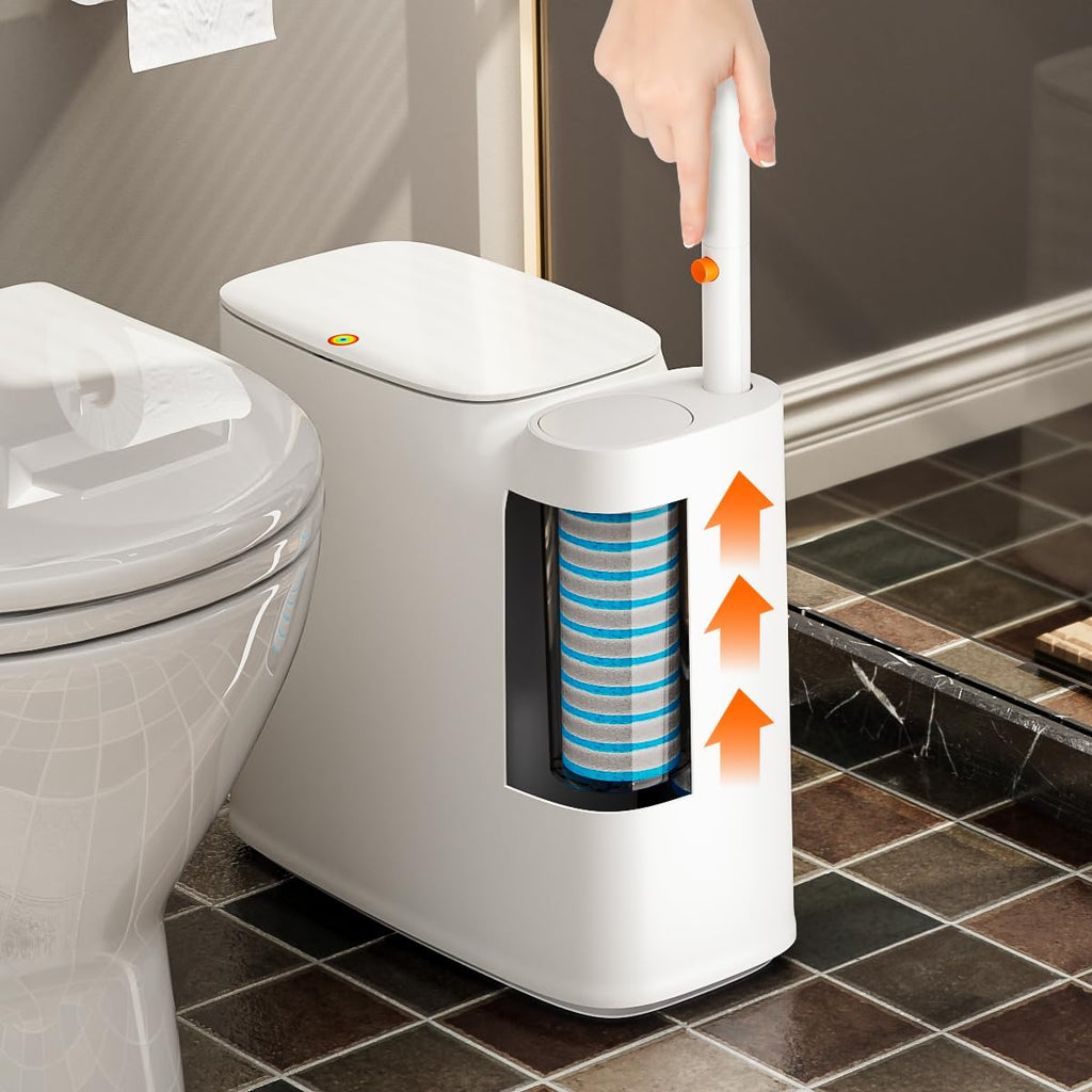 Bathroom Trash Can Set - Narrow White Plastic Small Trash Can, A Toilet Wand, Toilet Brush Holder And 36 Refills, 2 Gallon Trash Can With Pop-Up Lid, Suitable For Bathrooms And Small Toilets.