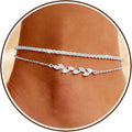 Sterling Silver Anklets Bracelets for Women 14k Gold Plated Waterproof Layered Stackable CZ Charm Non Tarnish Adjustable Anklet for Summer Beach Birthday Jewelry Gift