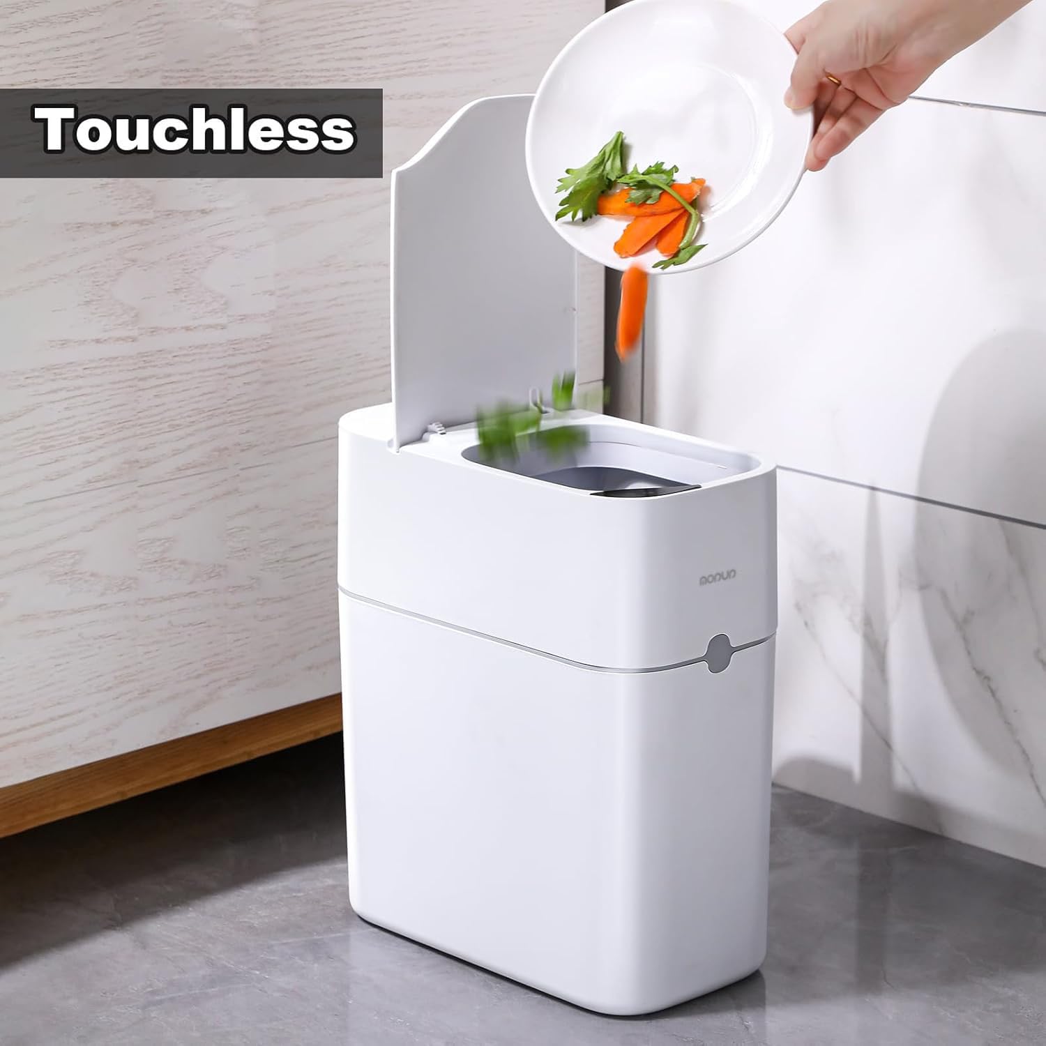 Bathroom Trash Can, Automatic Bagging Garbage Can, 3.5 Gallon Slim Smart Small Plastic Trash Bin, Narrow Motion Sensor Trash Can For Bedroom, Office White