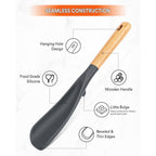 Cooking Spoon For Nonstick Cookwares, Great For Cooking And Serving Sturdy Bpa-Free Matte Silicone, Wood Handle Spoon For Mixing, Scoop, And Scrape (Black & Grey, 11.4 Inch)
