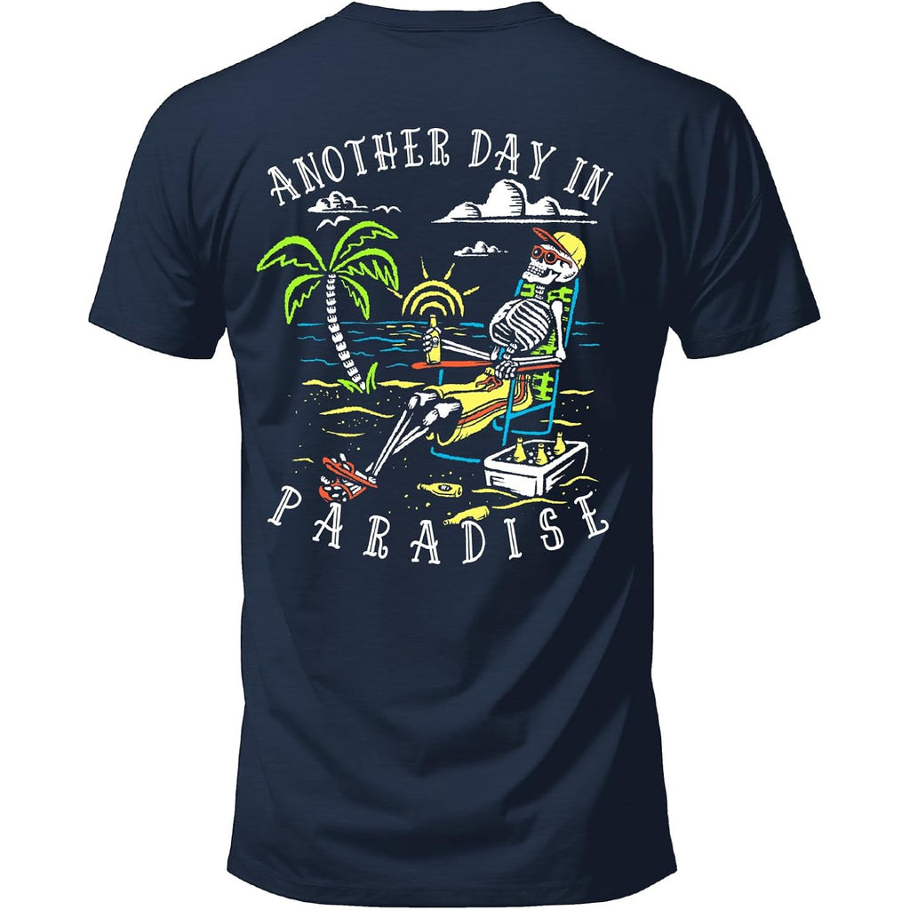 Salty Bones Another Day In Paradise Tropical Beach Graphic T-Shirt, 100% Ringspun Cotton, Classic Fit,Printed In Usa