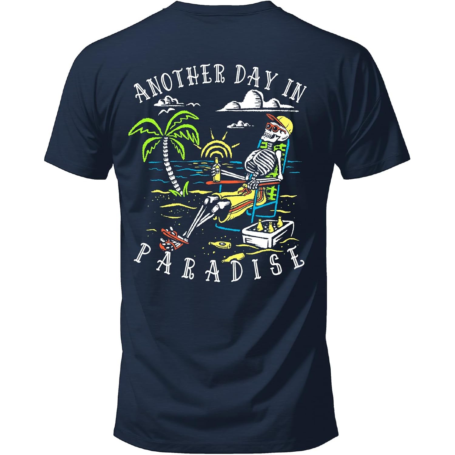 Salty Bones Another Day In Paradise Tropical Beach Graphic T-Shirt, 100% Ringspun Cotton, Classic Fit,Printed In Usa