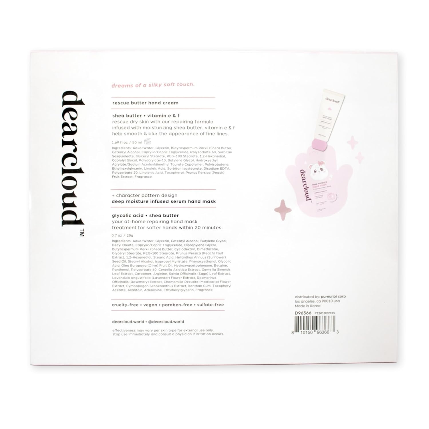 dearcloud Silky Touch Hand Rescue Set - Hand Mask for Dry Cracked Hands + Moisturizing Hand Cream - Self Care Gift Set (Peach Honeysuckle)