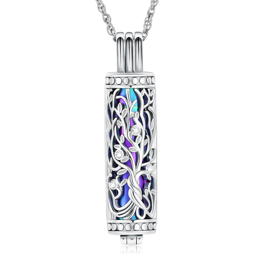 shajwo Cylinder Cremation Jewelry Tree of Life Urn Ashes Necklace for Women Men Vial Cremation Ash Pendant Loved One Memorial Jewelry
