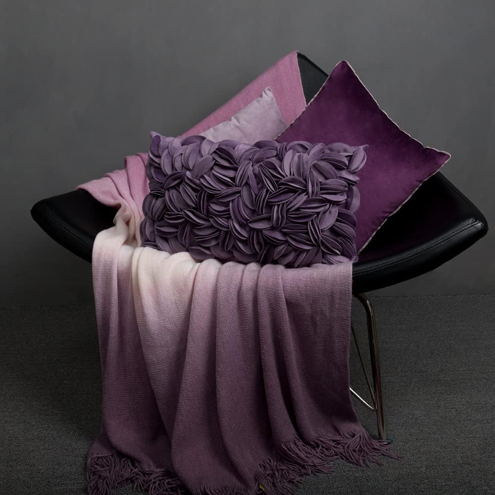 Kingrose Hand Crafted Stereo Flower Throw Pillow Cover Rectangular Cushion Cover Soft Pillow Case For Sofa Couch Chair Bed Living Room Office 12 X 20 Inches Velvet Purple