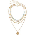 Gold Layered Turquoise Necklace for Women Multi Boho Long Necklace Bohemian Coin Pendant Necklaces Jewelry