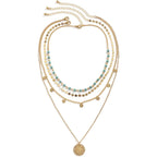 Gold Layered Turquoise Necklace for Women Multi Boho Long Necklace Bohemian Coin Pendant Necklaces Jewelry