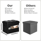 Storage Ottoman Foot Rest Stool With Thicker Foam Padded Seat. Foldable Leather Footstool Bench. Small Ottoman With Storage For Living Room Bedroom Coffee Table 350 Lbs, 17X13X13In, Black.