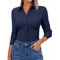 Aoudery Button Down Shirts For Women Slim Fit Long Sleeve Stretch Dress Shirts Work Shirt Wrinkle Free Office Blouse Top