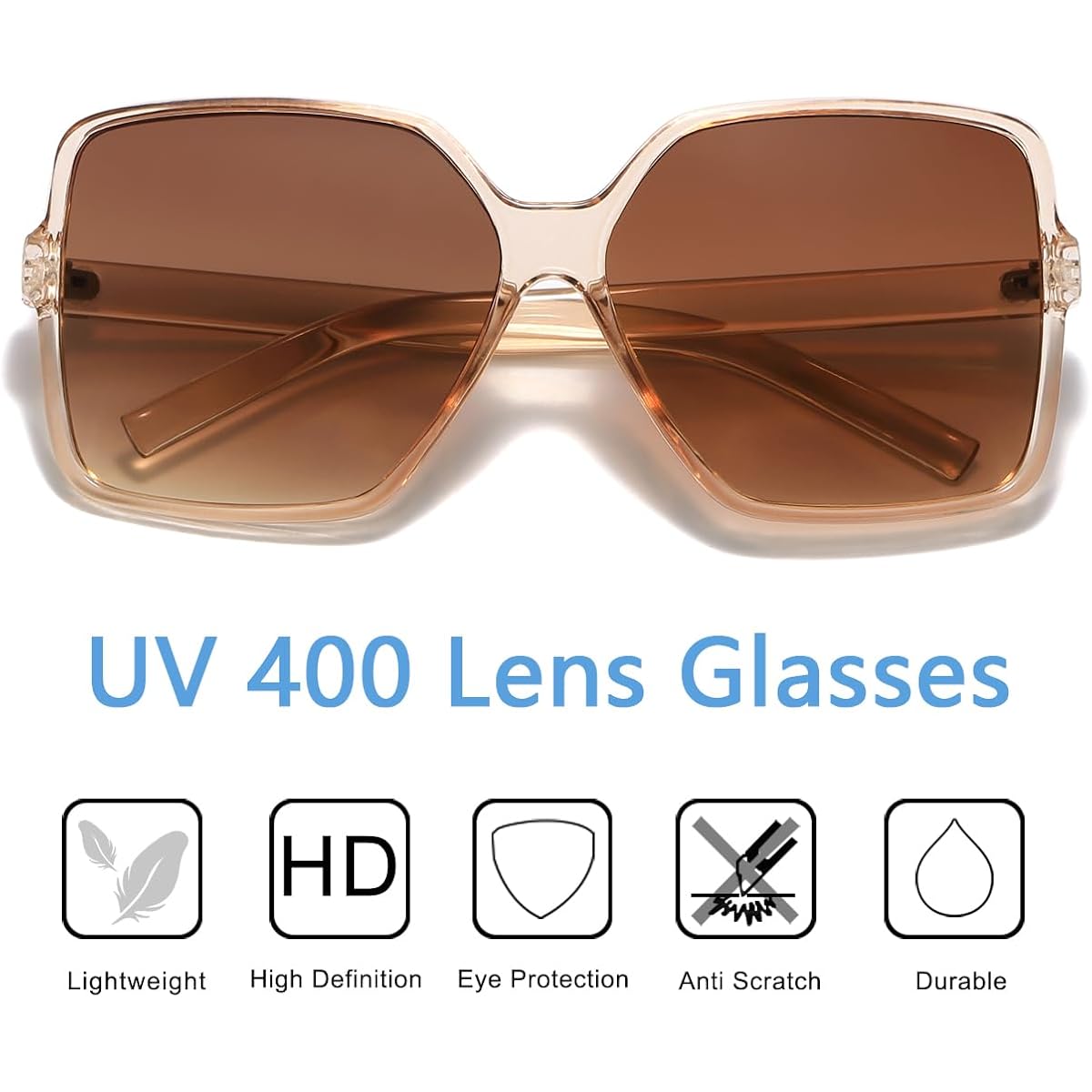 Women'S Chic Square Oversized Sunglasses Big Large Wide Fashion Shades For Women Men 100% Uv Protection