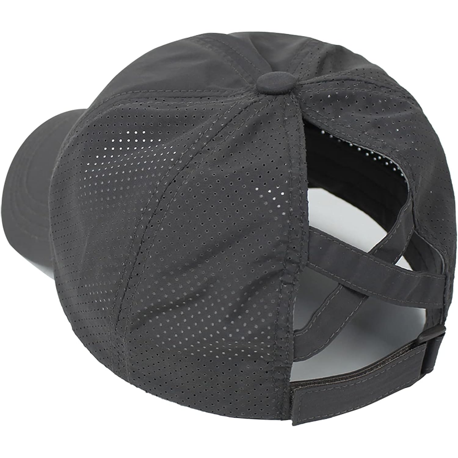 HGGE Womens Criss Cross Ponytail Baseball Cap High Messy Bun Ponycap Trucker Hat Quick Drying Mesh Dad Hat for Outdoor Sports Dark Grey