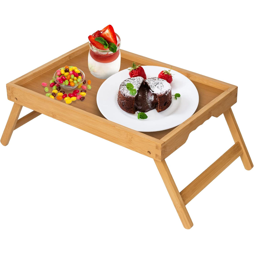 Artmeer Bed Tray Table with Folding Legs,Bamboo Breakfast in Bed for TV Table, Laptop Computer Tray,Eating,Snack Tray(Bamboo)