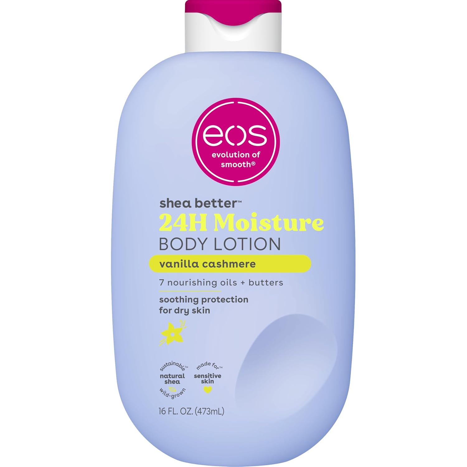 Eos Shea Better Body Lotion Vanilla Cashmere, 24-Hour Moisture Skin Care, Lightweight & Non-Greasy, Natural Shea, Vegan, Vanilla Body Lotion, 16 Fl Oz