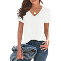 Imily Bela Womens V Neck Short Sleeve T-Shirt Loose Fit Solid Color Basic Tee Lightweight Non-Sheer Summer Tunic Tops