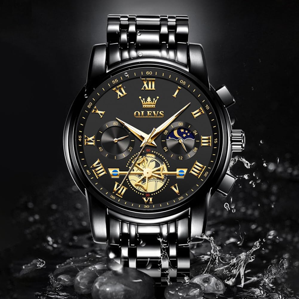 Olevs Watches Men Waterproof Luxury Big Face Mens Watch Stainless Steel Quartz Analog Dress Watches For Men Luminous Multifunction Man Watch Relojes De Hombre
