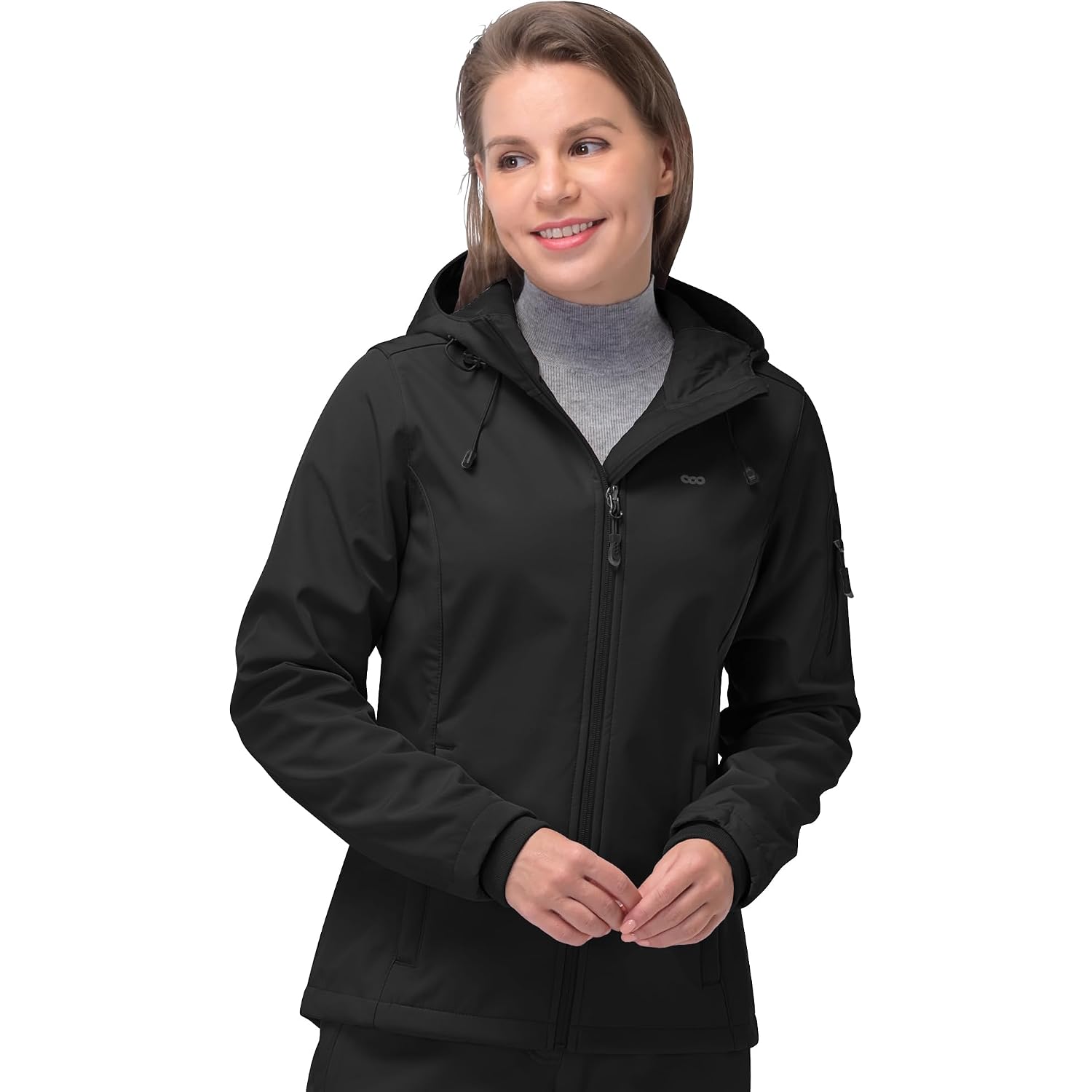 33,000Ft Women'S Softshell Jacket, Fleece Lined Warm Jacket Light Hooded Windproof Coat For Outdoor Hiking