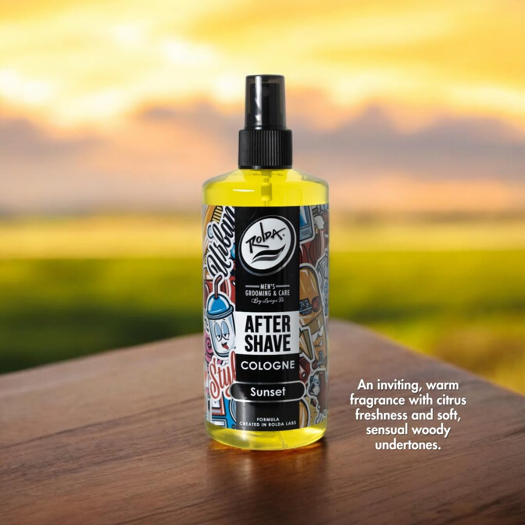 Rolda Sunset After Shave Tonic Cologne For Men - Post Shave Tonic Spray, Calms Irritation, Helps Heal & Clean Shaved Areas, Masculine Citrusy Fragrance (14.54oz | 430ml)