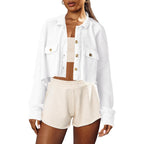 Panadila Women'S Cropped Waffle Knit Shacket Short Button Down Jacket Batwing Sleeve Shirts With Pocket