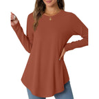 Womens Long Sleeve Tunic Tops Crew Neck Shirts for Leggings Fall Curved Hem Flowy Tops Casual 2026 Trendy