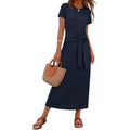 Merokeety Women'S Summer Maxi Dresses 2026 Casual Spring Short Sleeve Tie Waist Work Beach Vacation T Shirt Long Dress