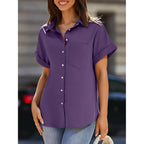 Beautife Button Down Shirts For Womens Short Sleeve Blouses V Neck Collared Casual Summer Tops With Pockets