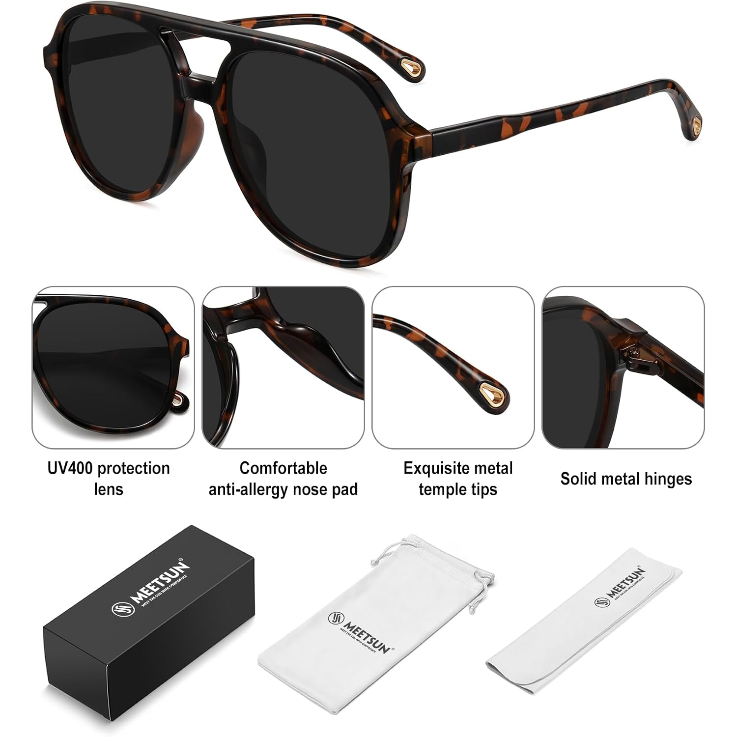 Meetsun Retro Oversized Aviator Sunglasses For Women Men Trendy 70S 80S Vintage Square Aviators 3 Pack Uv400