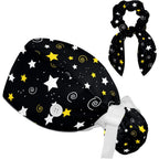 Women'S Working Caps Bouffant Surgical Cap With Bow Scrunchies Little Daisy Art Paint Ponytail Holder Tie Back Scrub Hat