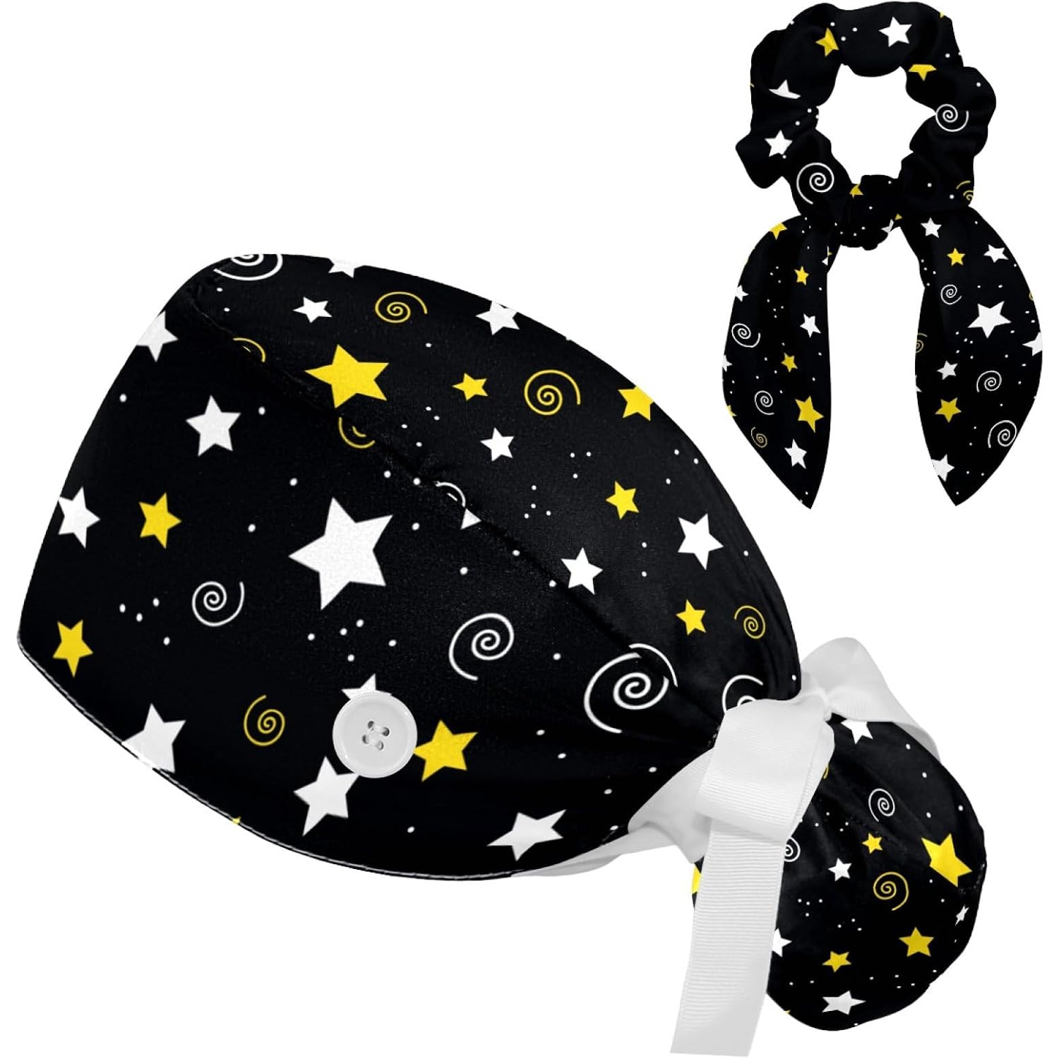 Women'S Working Caps Bouffant Surgical Cap With Bow Scrunchies Little Daisy Art Paint Ponytail Holder Tie Back Scrub Hat