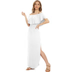 Lilbetter Womens Off The Shoulder Ruffle Party Dresses Side Split Beach Maxi Dress