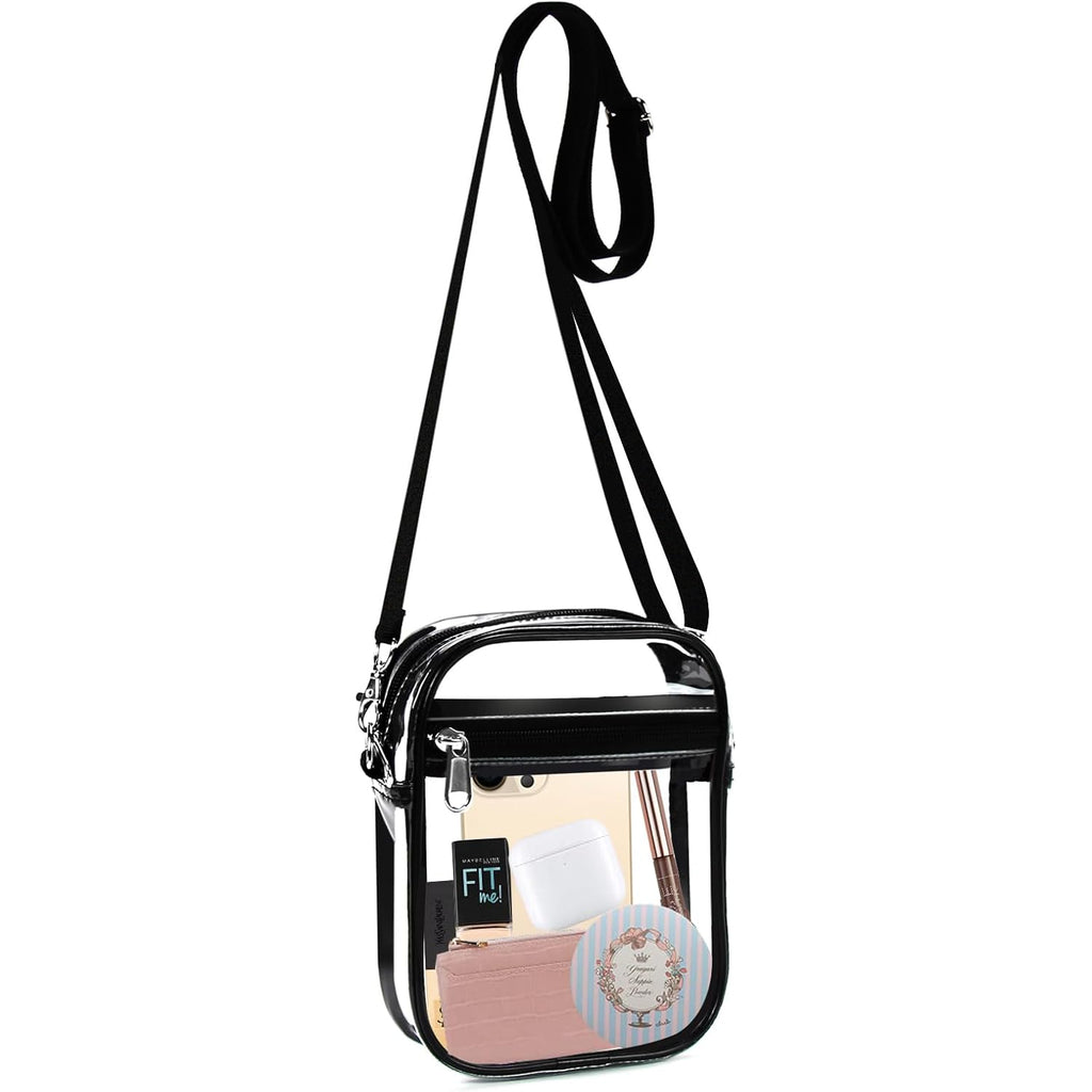 Fibrdoo Clear Crossbody Purse Bag, Clear Bag Stadium Approved with Front Pocket for Concerts Sports Festivals
