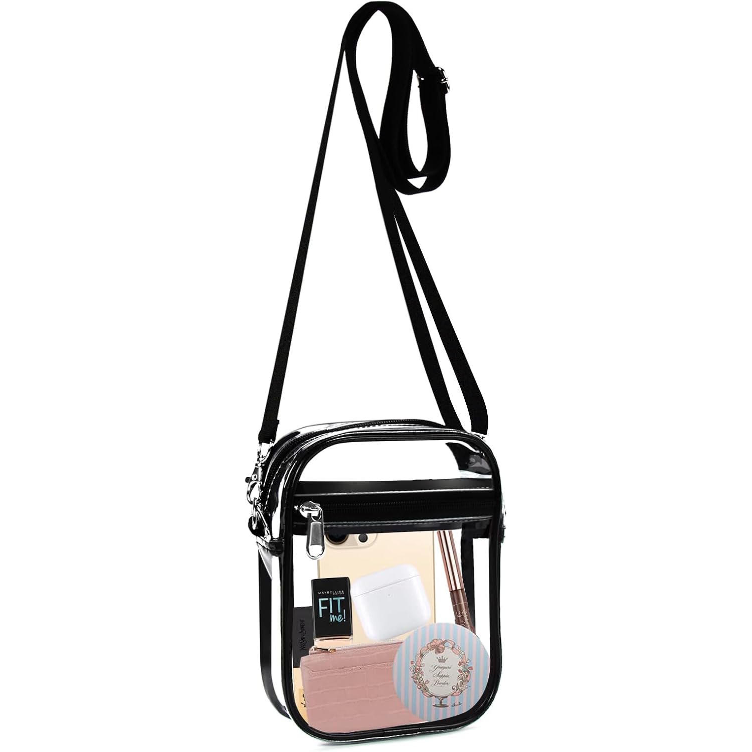 Fibrdoo Clear Crossbody Purse Bag, Clear Bag Stadium Approved with Front Pocket for Concerts Sports Festivals