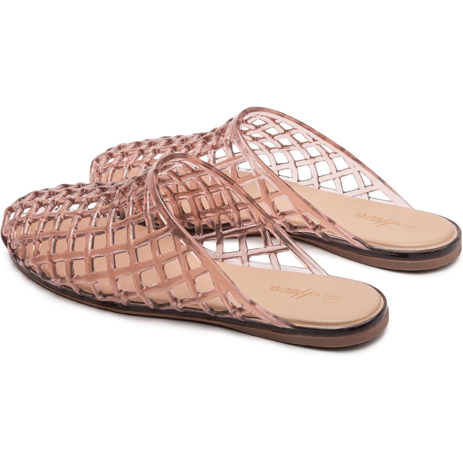 Heva Women'S Jelly Slide Sandals - Clear Mesh Hollow Slip On Closed Toe Slippers - Lightweight Casual No Slip Flat Sandals