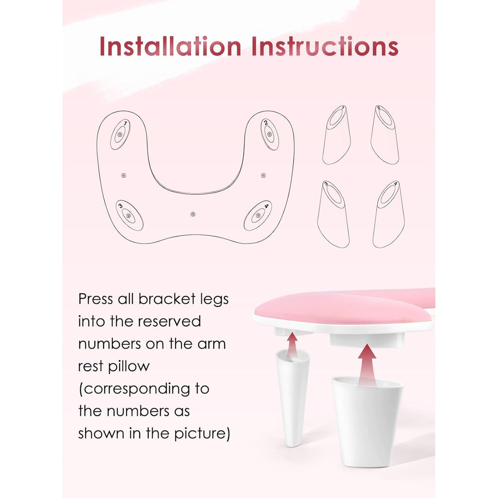 Arm Rest for Nails Tech - U-shaped Manicure Nail Hand Rest Pillow Cushion, Big Microfiber Leather Nail Arm Rest Stand for Acrylic Nail Art Tech (Pink)