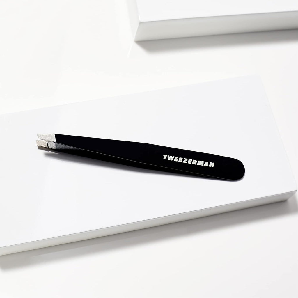 Tweezerman Black Stainless Steel Slant Tweezer - Eyebrow Tweezers for Women and Men