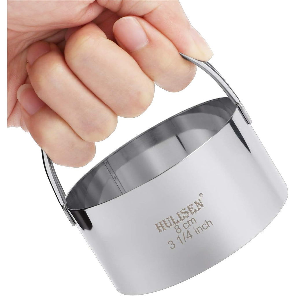 Hulisen Biscuit Cutter Set (5 Pieces/Set), Round Cookies Cutter With Handle, Professional Baking Dough Tools, Gift Package
