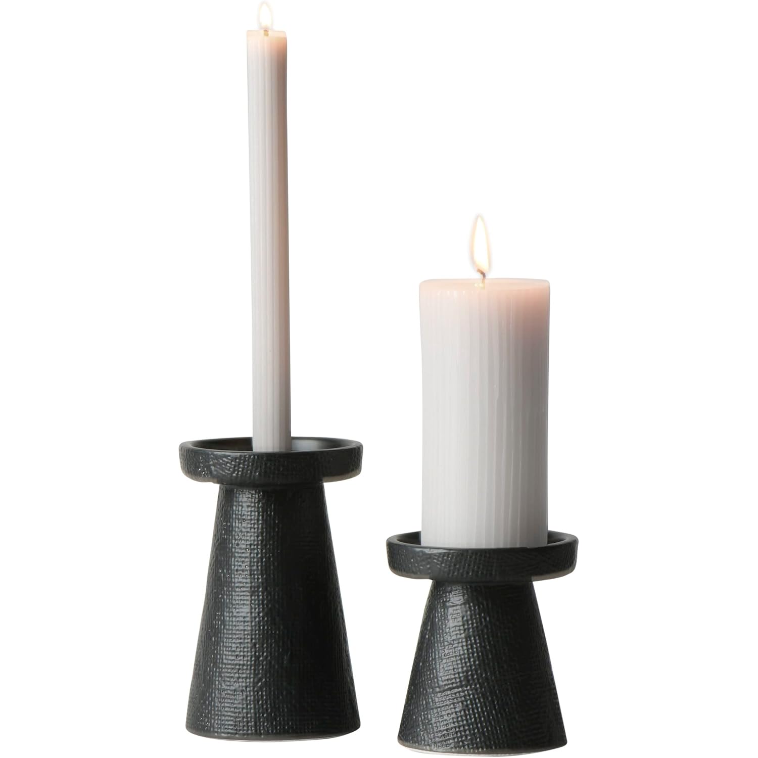 Main + Mesa Stoneware Pillar & Taper Candle Holders, Set of 2