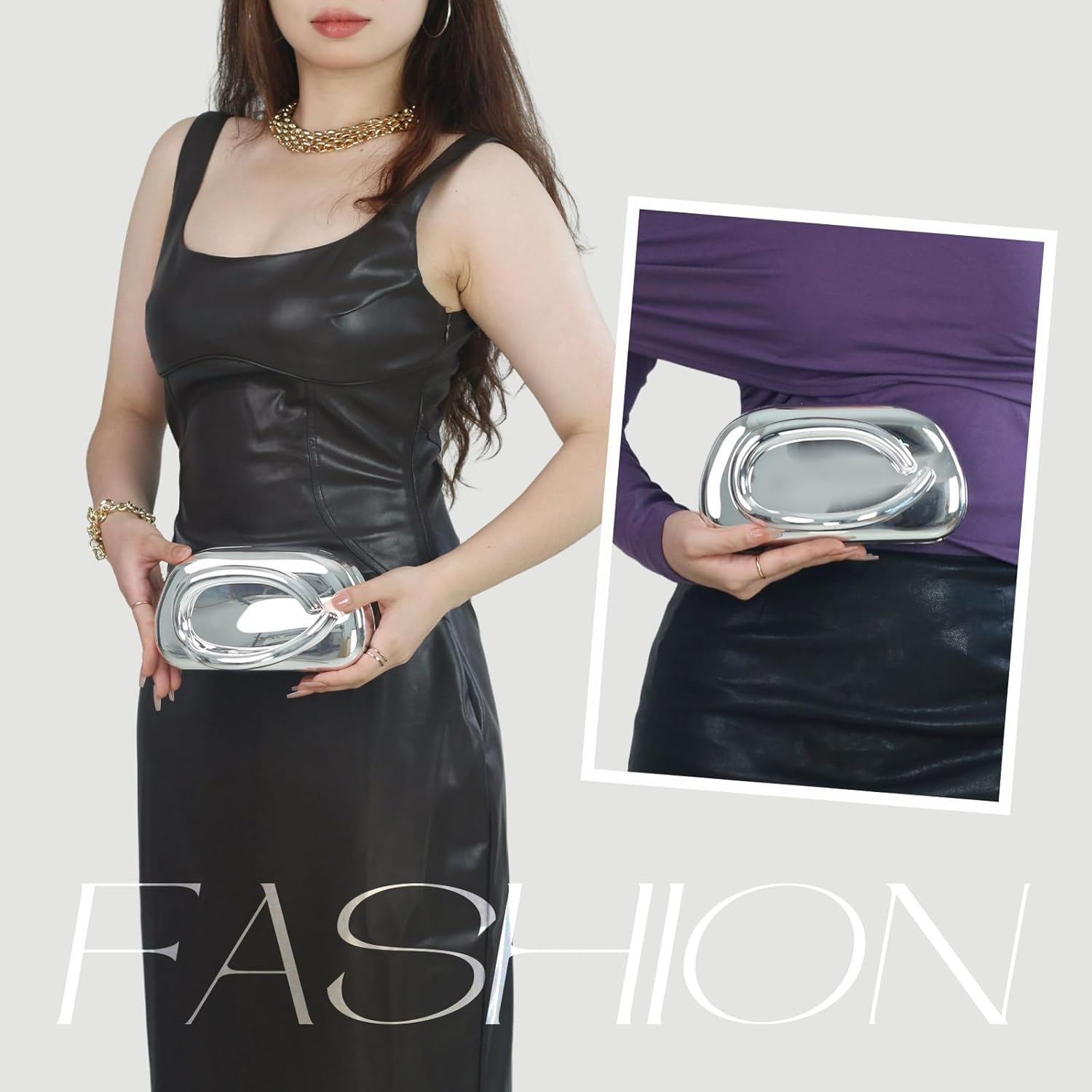 Acrylic Clutch Purse for Women,Unique Trendy Metal Handle Evening Bag for Wedding Party Formal Prom