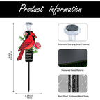 Solar Cardinal Memorial Stakes For Graves - Metal Cemetery Decorations With Led Light, Sympathy Gift For Loss Of Mother Mom Grandma, Garden Grave Markers (Red Cardinal)