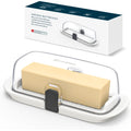 KITCHENDAO One-handed Airtight Butter Dish with Lid for Countertop and Refrigerator Door Shelf, Butter Holder with One Press to Open/Close Secure Latching Buckle for West/East Coast Butter (White)
