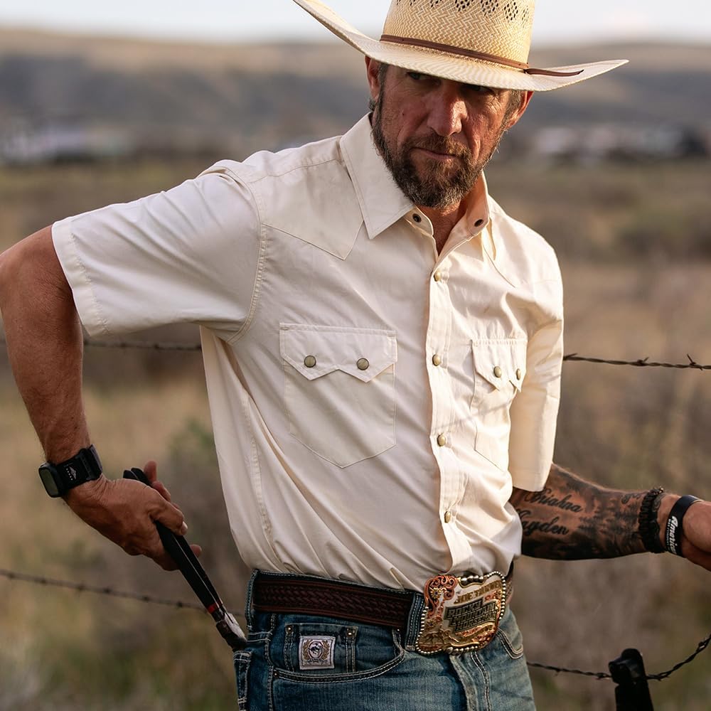 Dubinik® Pearl Snap Western Shirts For Men Short Sleeve Cowboy Men'S Casual Shirt With 2 Sawtooth Pocket Vintage