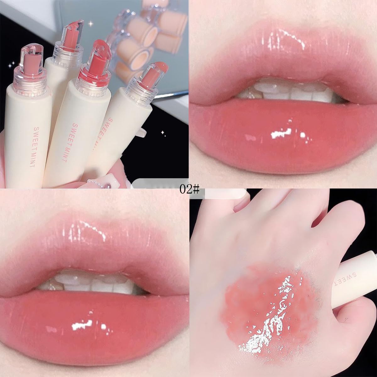 Baorder 4 Pcs Hydrating Jelly Lip Gloss,Long Lasting Waterproof Non-Stick Cup Lip Glaze Set,Moisturizing Tinted Lip Balm,Mirror Liquid Lipsticks Brighten Plumping Lipstick