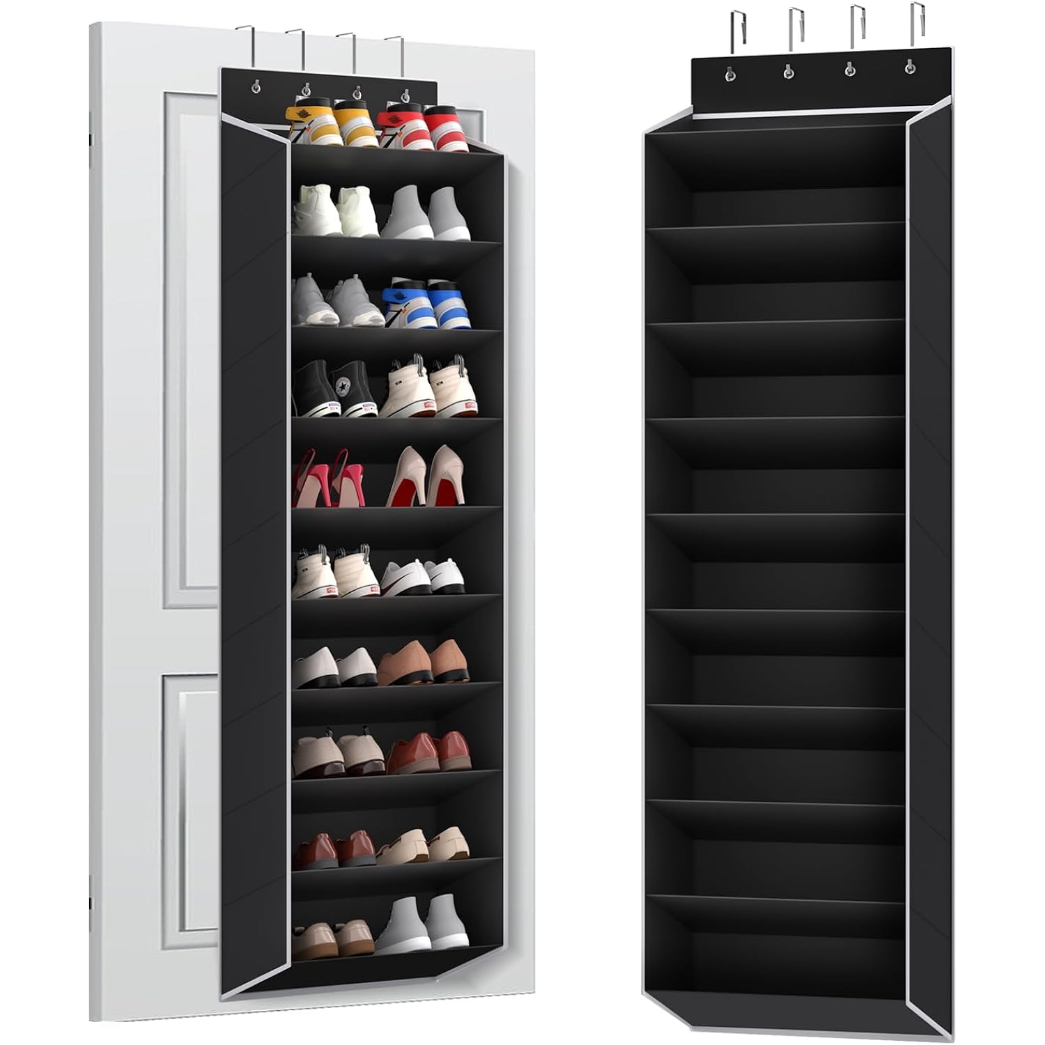 10 Tiers Large Size Over The Door Shoe Organizer Storage, Hanging Shoe Rack For Door With Deep Pockets, Fit 20 Pairs Shoe Organizer Holder For Sneakers And Boots (Black)
