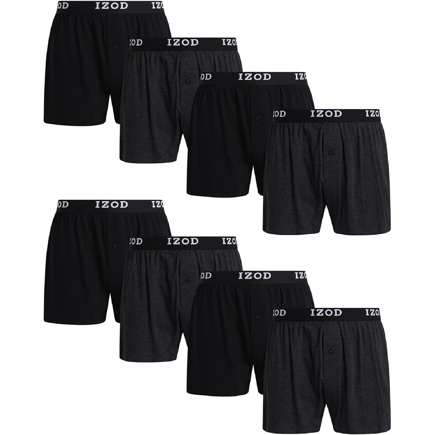 Izod Mens Underwear Boxer Shorts - 8 Pack Soft Performance Knit 4'' Inseam Relaxed Fit Cotton Boxers For Men With Button Fly