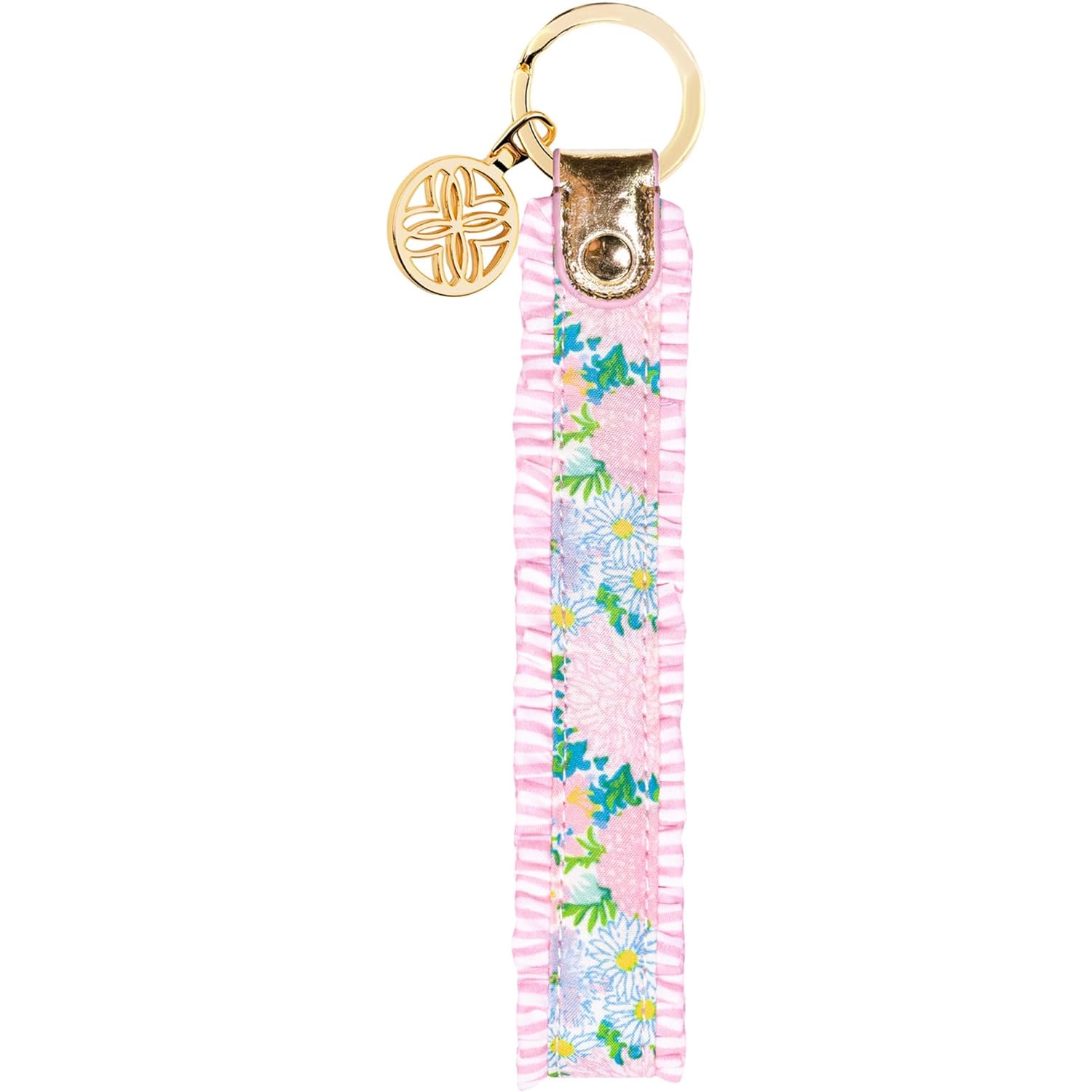 Lilly Pulitzer Cotton Strap Key Chain with Ruffle Edge, Cute Wristlet Keychain Accessory with Metal Ring and Logo Charm (Lilly Garden Home)