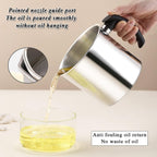 Kyraton Bacon Grease Container With Strainer, 48 Oz Stainless Steel Oil Container, Pot Fat Storage With Lid, Easy Grip Handle Suitable For Storing Frying Oil And Cooking Grease 1. Silver