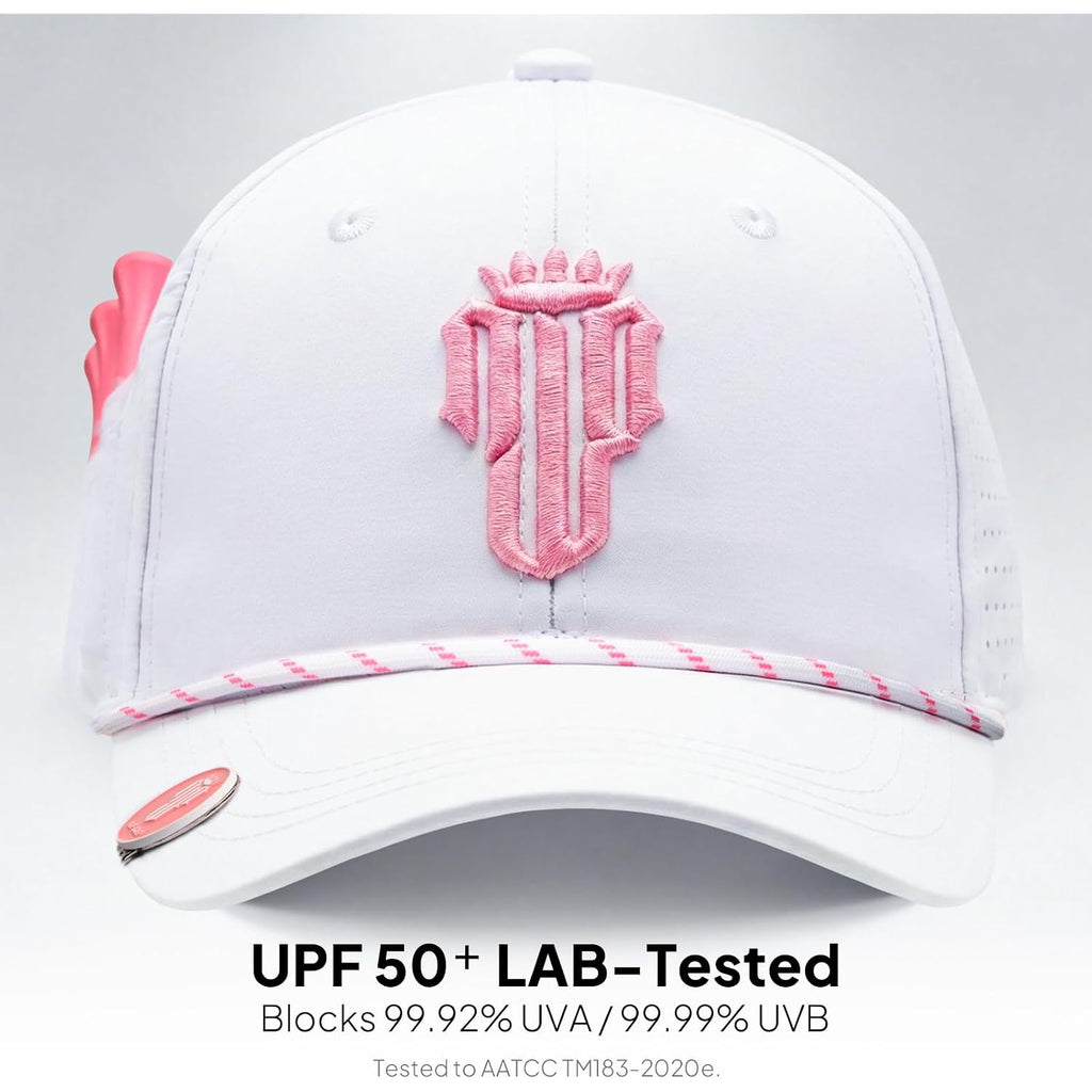 NJF Golf Adjustable Golf Cap for Women – Breathable Hat with Magnetic Ball Marker & Tee Holders, Lightweight Golf Hat White Pink
